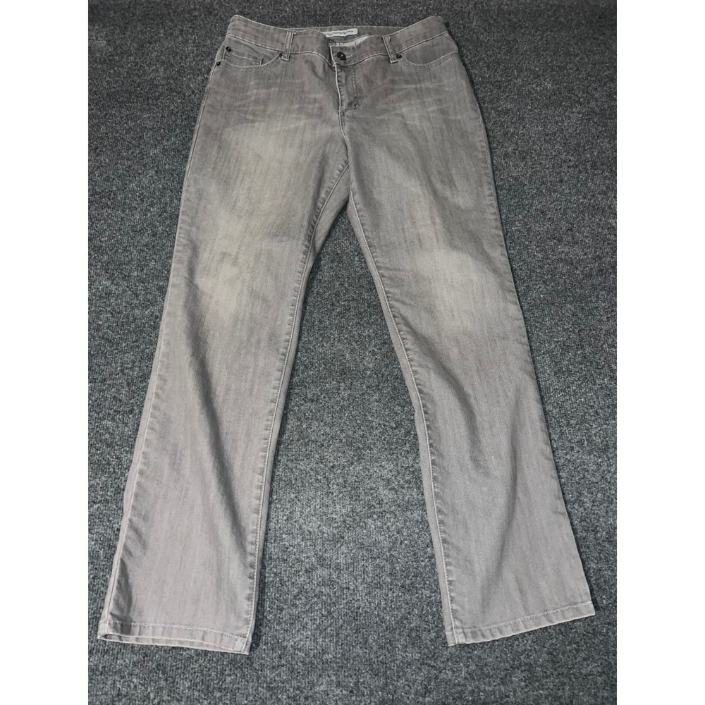 Chicos Platinum Denim Grey Straight Leg Jeans Size 2 Regular Cotton Blend